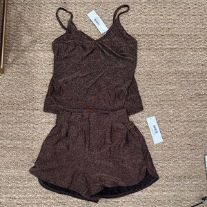 Bishop + Young Shimmery Brown Two-Piece Cami & Shorts Set